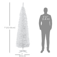 7' Pencil Christmas Tree, Slim Artificial Xmas Tree with Realistic Branches, Sturdy Metal Stand, White