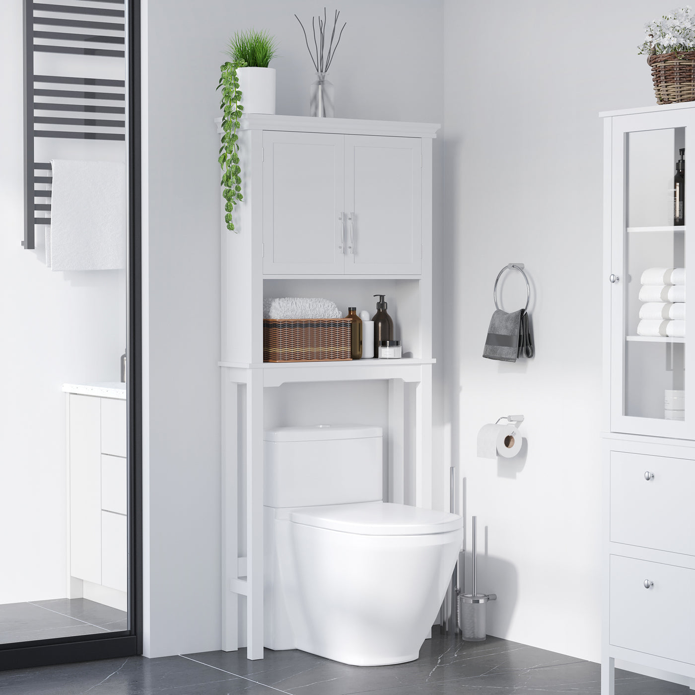 Over the Toilet Storage, Bathroom Cabinets Over Toilet, Cabinet Above Toilet with Doors and Shelves