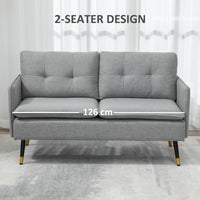 55" Loveseat Sofa, Linen Love Seat w/ S spring, Steel Legs and Button Tufting, Small Couch for Living Room, Grey