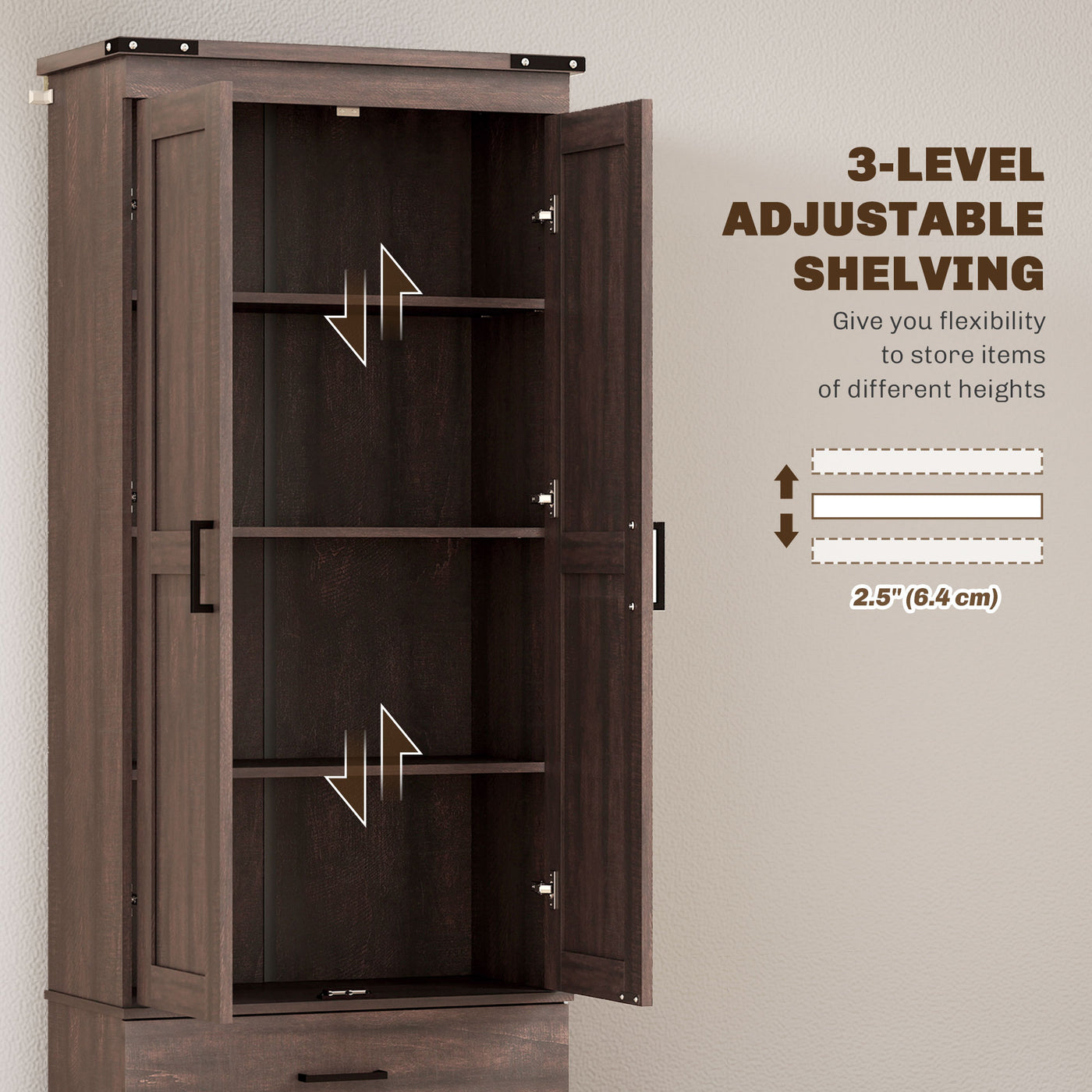 67" Tall Kitchen Pantry Storage Cabinet, Kitchen Pantry Cabinet with Doors, Drawers and Adjustable Shelves
