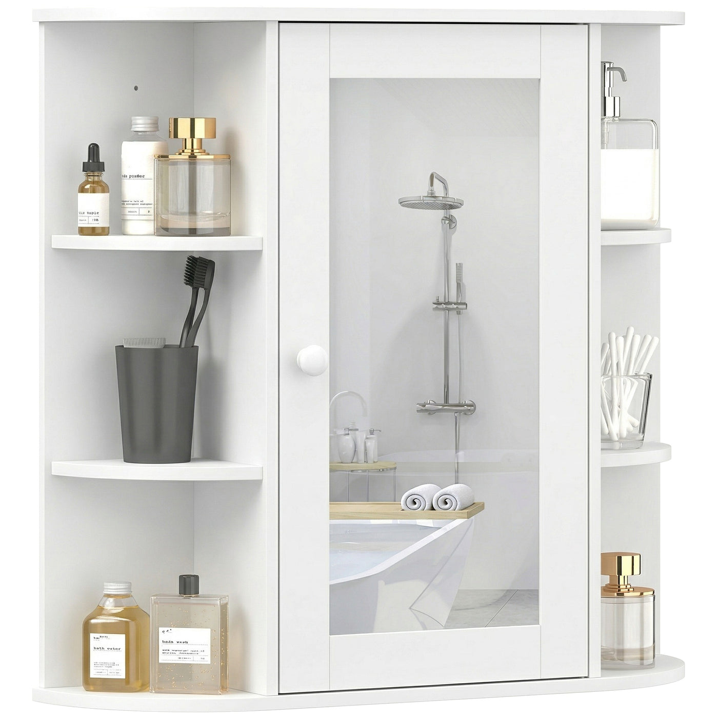 Mirrored Bathroom Wall Cabinet Wall Mounted Medicine Cabinet with Door & Shelves, White
