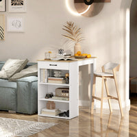 Bar Table with Drawer and 3 Storage Shelves, Bar Height Table, High Top Pub Table for Home Bar, Kitchen, Grey