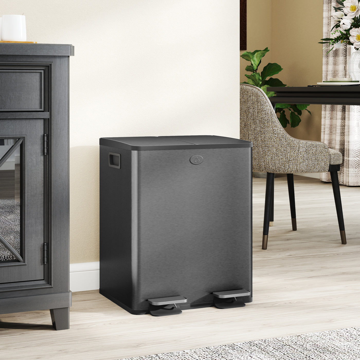 Garbage Bin, Soft-Close Trash Can with Foot Pedal, 2x5 Gallon (2x20 L) Garbage Can with Removable Inner Buckets, Black
