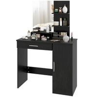 Vanity Desk with Mirror, Makeup Vanity w/ Drawer, Open Compartment and Shelves, Cabinet, Adjustable Shelves for Bedroom