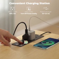 Kitchen Island Cart with Charging Station and Drop Leaf, Kitchen Island Table on Wheels with Trash Can Cabinet, Black