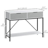 Modern Console Table with 2 Drawers, 2 Tier Entryway Table with storage Shelf, Narrow Sofa Table for Living Room, Hallway, White