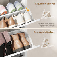 Slim Shoe Cabinet with 3 Flip Drawers, Shoe Storage Cabinet with Adjustable Shelves for Entryway, Holds 18 Pairs, White