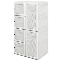 Portable Wardrobe, Foldable Storage Organzier with 5 Compartments, 1 Hanging Rod, Magnet Doors, White