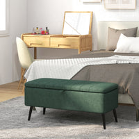 40" Ottoman with Storage, Linen Upholstered Storage Ottoman Bench with Steel Legs for Living Room, Bedroom Dark Green
