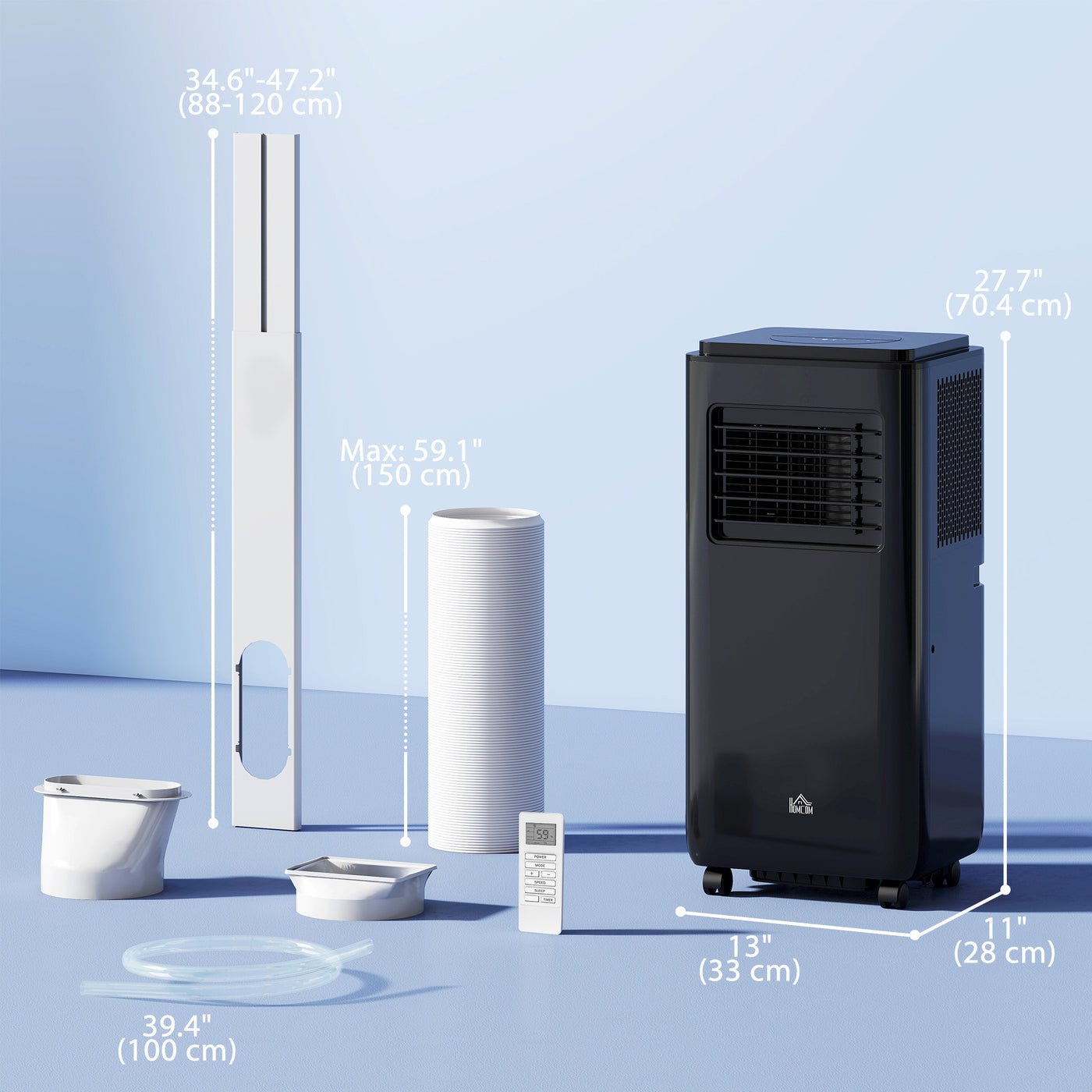 8,000 BTU Moible Air Conditioner 345 Sq. Ft., Dehumidifier Fan Auto Sleep with 24H Timer On/Off, Window Kit, Black