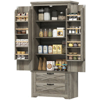 Farmhouse Kitchen Pantry Storage Cabinet, 64" Freestanding Kitchen Pantry Cabinet with Drawers, Distressed Grey