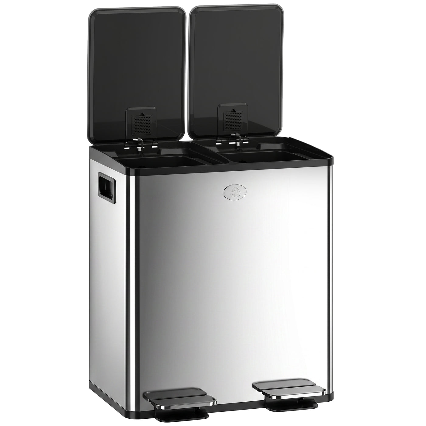 Garbage Bin, Soft-Close Trash Can with Foot Pedal, 2x5 Gal (2x20 L) Garbage Can with Removable Inner Buckets, Silver