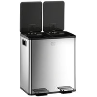 Garbage Bin, Soft-Close Trash Can with Foot Pedal, 2x5 Gal (2x20 L) Garbage Can with Removable Inner Buckets, Silver