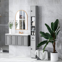 71" Tall Bathroom Cabinet, Narrow Toilet Paper Cabinet with Open Shelves, 2 Door Cabinets, Adjustable Shelves, Grey