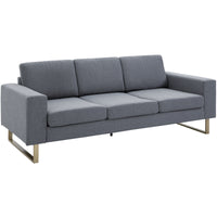 3 Seater Sofa, Linen Upholstered Cozy Padded Couch with Steel Leg, Backrest and Wide Armrest, for Living room, Bedroom, Dark Grey