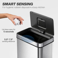 15.9 Gallon Sensor Can, Automatic Garbage Can with Soft-Close Lid, Fingerprint-Proof Stainless Steel, Silver