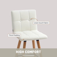 Modern Bar Stools Set of 2, 38" Upholstered Kitchen Island Stool with Solid Wood Legs, White
