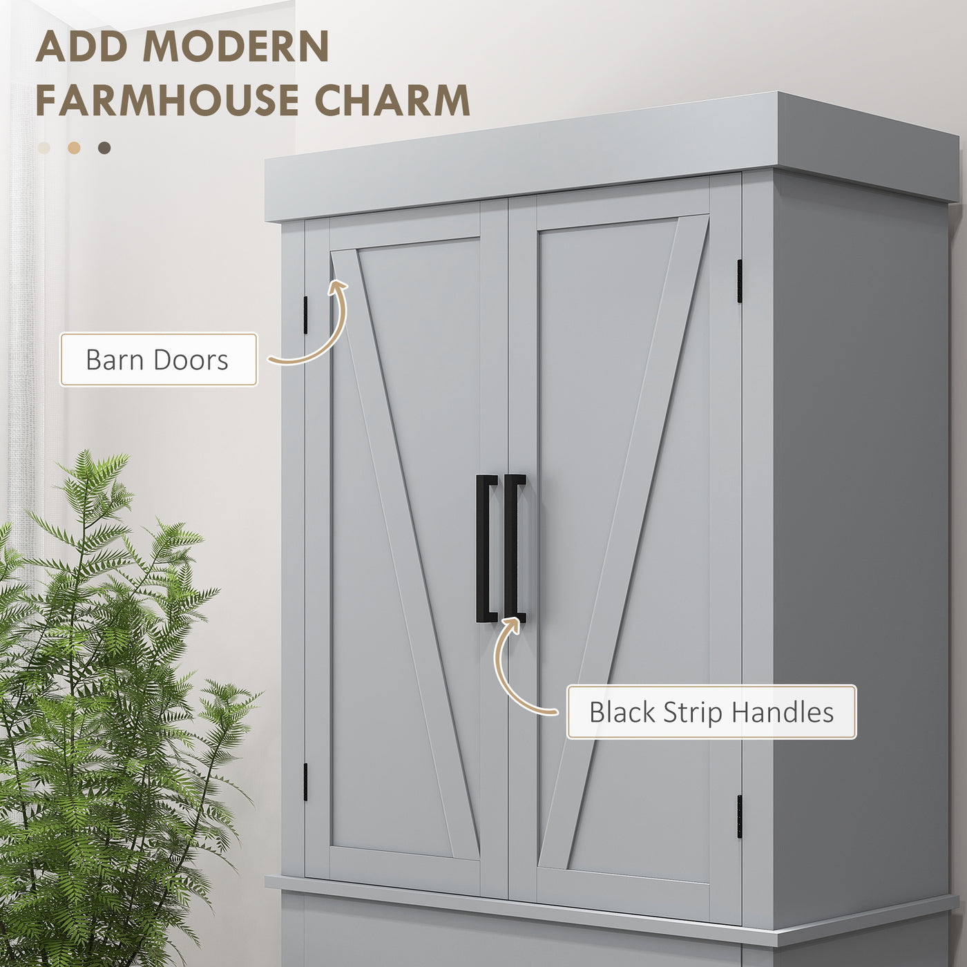 72" Farmhouse Kitchen Cabinet, Kitchen Pantry Cabinet with 4 Barn Doors, Drawer, Adjustable Shelves, Grey