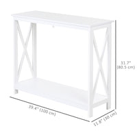 40" Console Table, 2 Tier X-Design Narrow Entryway Table with Storage Shelf for Behind Couch, Living Room, Hallway, White