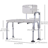 6-Level Adjustable Bath and Shower Transfer Bench Aluminum Chair with Non-Slip Feet, Armrest & Backrest White