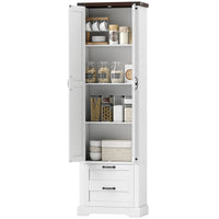 71" Tall Kitchen Pantry Cabinet, Farmhouse Kitchen Storage Cabinet with 2 Drawer and Adjustable Shelves, White