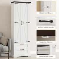 71" Tall Kitchen Pantry Cabinet, Farmhouse Kitchen Storage Cabinet with 2 Drawer and Adjustable Shelves, White