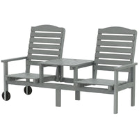 Outdoor Bench with Wheels and 3-Position Adjustable High Back, 2 Seater Outdoor Loveseat with Umbrella Hole, Grey