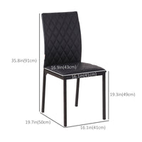 Modern Dining Chairs Set of 4, Upholstered Faux Leather Kitchen Chairs with Rhombic Tufting and Metal Legs for Living Room, Black