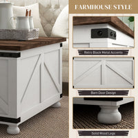 Coffee Table with Lift Top, 32" Farmhouse Center Table with Hidden Compartment for Living Room, Antique White