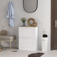 Slim Shoe Storage Cabinet, Modern Shoe Cabinet with 2 Flip Drawers and Adjustable Shelves for 8-12 Pairs, White