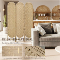 Bohemian Privacy Screen, Folding Room Divider with 3 Panels and Arched Top for Bedroom Living Room Office, Natural Wood