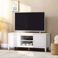 Modern TV Stand for TVs up to 55", TV Bench with Storage Cupboards and Shelves, 47.2" x 16.7" x 19.7", White