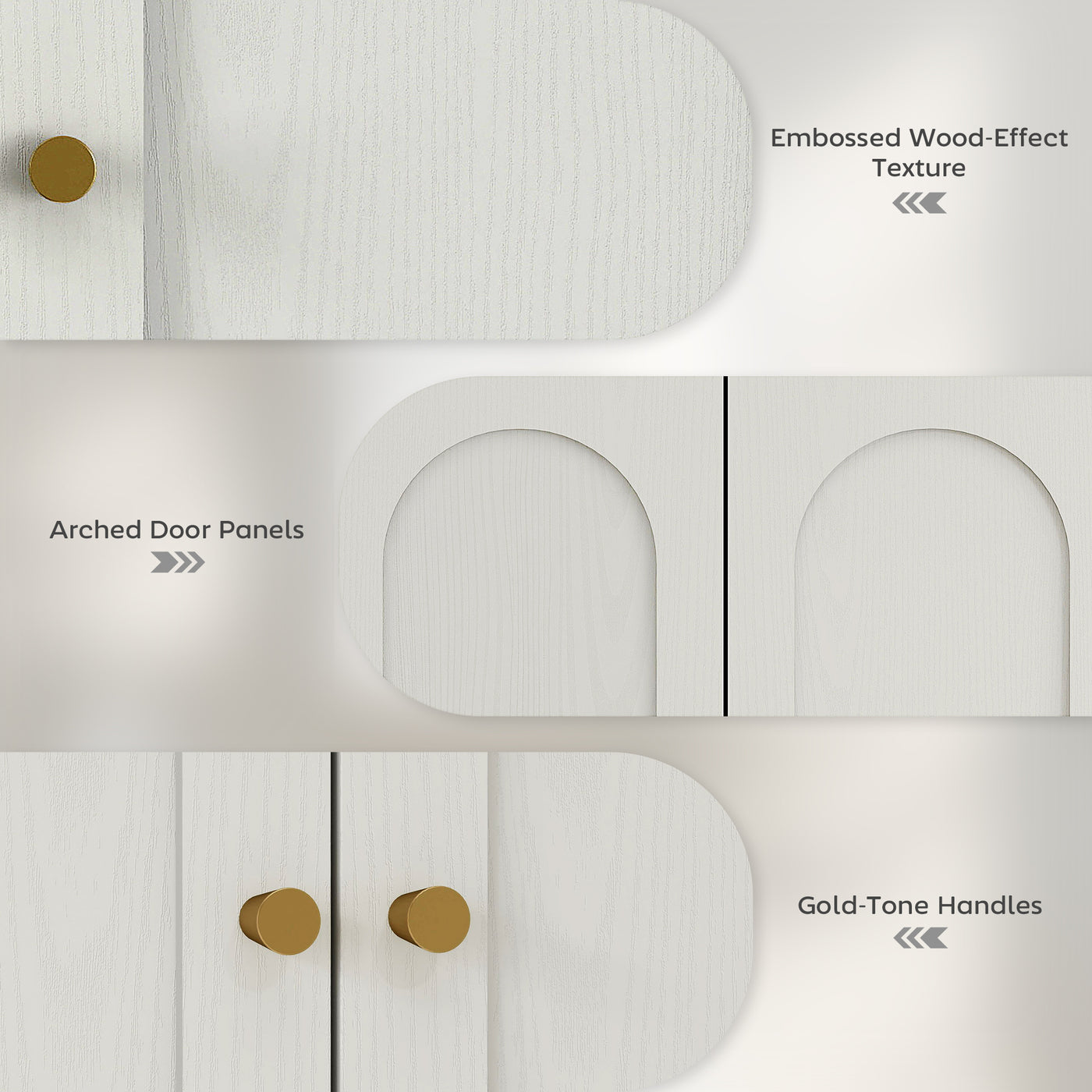 Medicine Cabinet, Modern Bathroom Wall Cabinet with 2 Arched Doors and Gold Handles, White Wood Grain