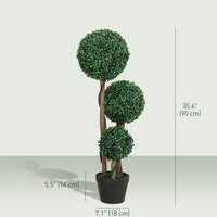 35 Inch Potted Fake Plant Set of 2, Artificial Boxwood Topiary Tree, Triple Ball Tree for Indoor and Outdoor, Green