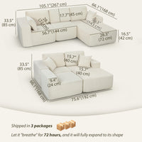 2-in-1 Modular Sectional Sofa, Boneless L Shaped Couch Sofa Bed, Cream White