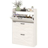 Narrow Shoe Storage Cabinet Farmhouse Shoe Cabinet with 3 Flip Drawers Adjustable Shelves for Entryway White Oak