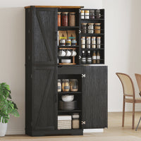 72" Kitchen Pantry Cabinet, Farmhouse Storage Cabinet with 4 Doors, Drawer, 8 Door Shelves and Adjustable Shelf, Black