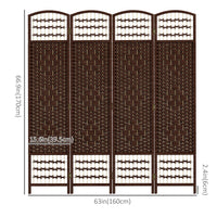 4 Panel Folding Room Divider, Portable Privacy Screen, Wave Fiber Room Partition for Home Office, Brown