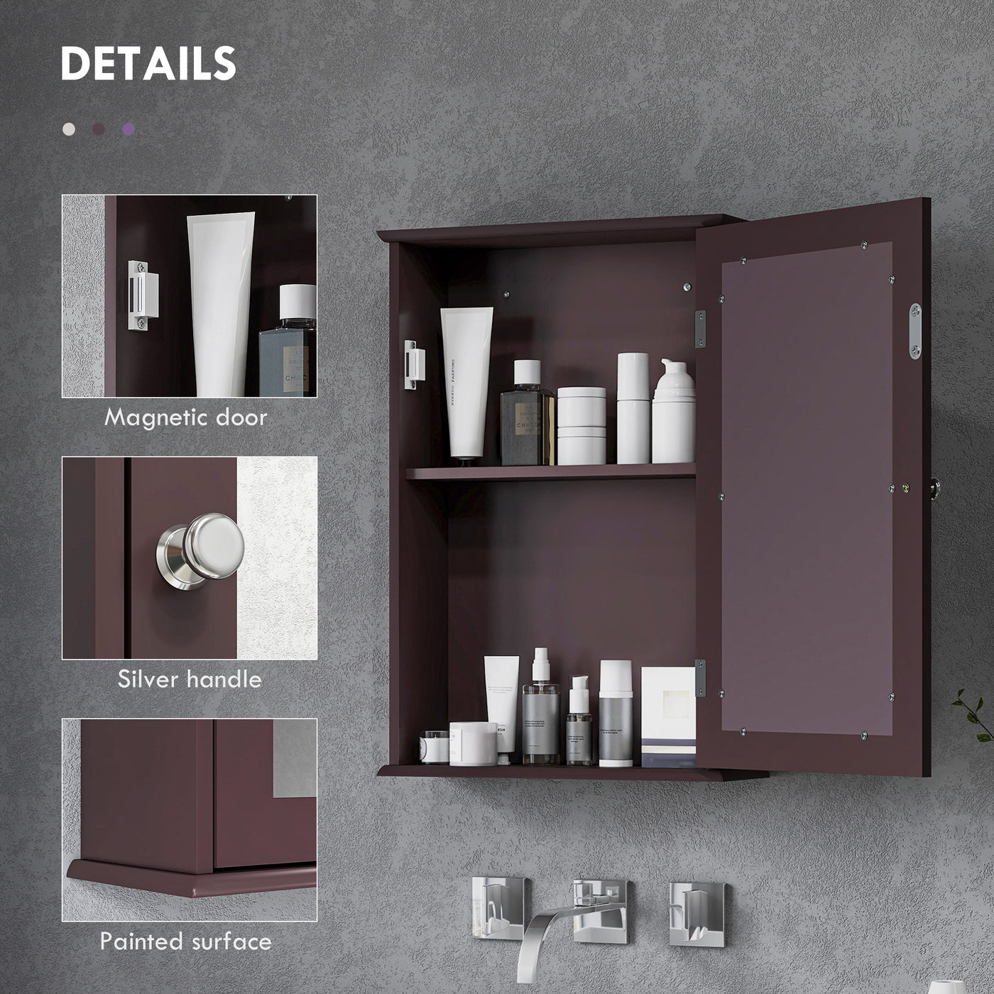 Bathroom Mirror Cabinet, Wall Mounted Medicine Cabinet with Door and Shelves, Dark Brown