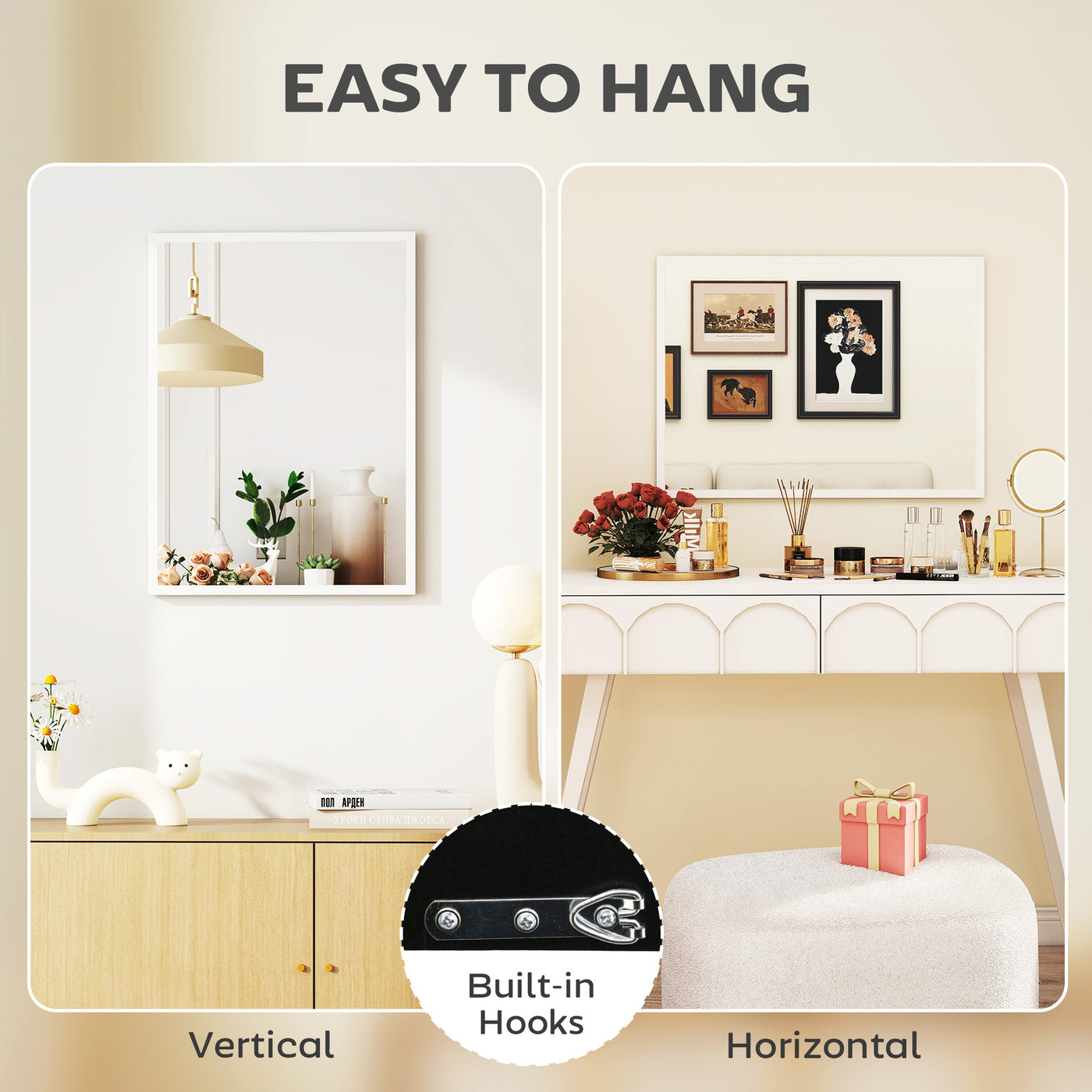 22" x 30" Bathroom Mirror for Wall, Rectangular Mirror for Living Room, Bedroom, Entryway, White