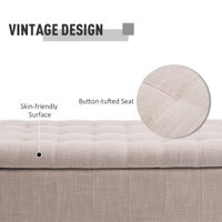 Storage Ottoman, Linen Fabric End of Bed Bench with Soft Close Lid, Button Tufted Storage Bench for Living Room, Entryway or Bedroom, 42" x 17" x 19", Beige