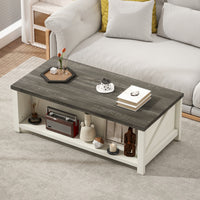 Farmhouse Coffee Table with Drawer, Open Storage Shelf for Living Room, Dining Room, Office, Distressed White