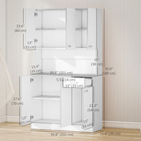 71" Modern Buffet with Hutch, Standing Kitchen Hutch with Storage Cabinets, Drawer, Open Space with Microwave Stand, White