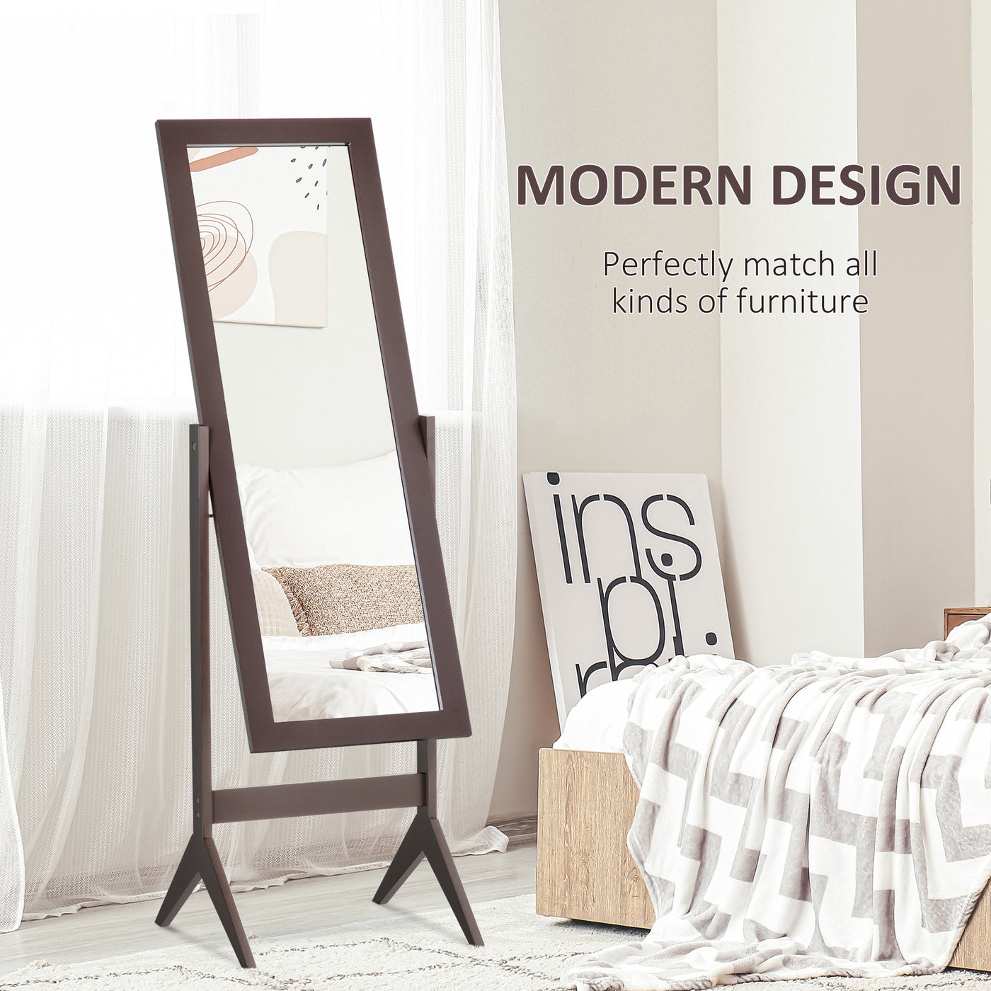 Full Length Mirror, Free Standing Full Body Mirror with Rectangular Frame, Adjustable Angle for Dressing Room, Bedroom, Living Room, Dark Brown