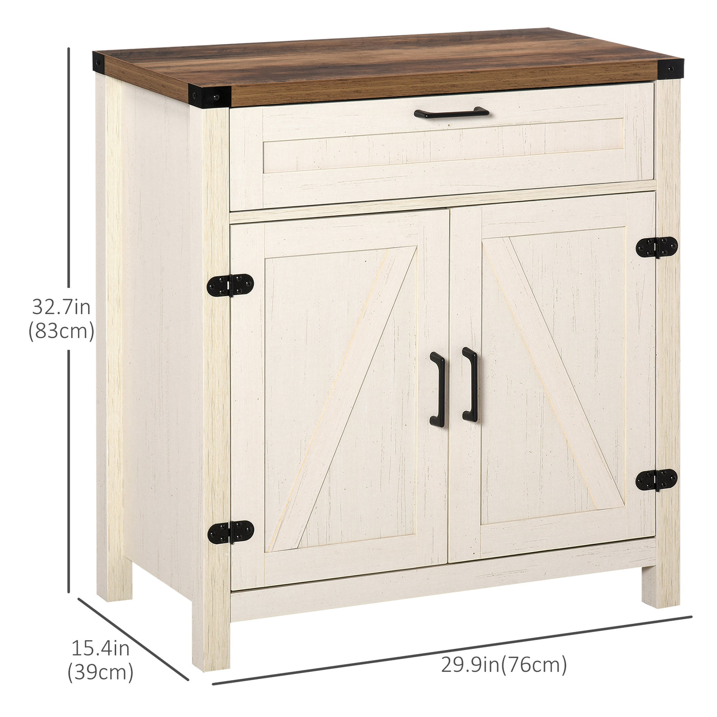 Farmhouse Kitchen Storage Cabinet, Sideboard Buffet Cabinet with 2 Rustic Barn Doors and Drawer, White