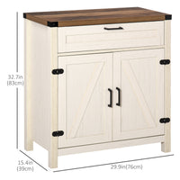 Farmhouse Kitchen Storage Cabinet, Sideboard Buffet Cabinet with 2 Rustic Barn Doors and Drawer, White