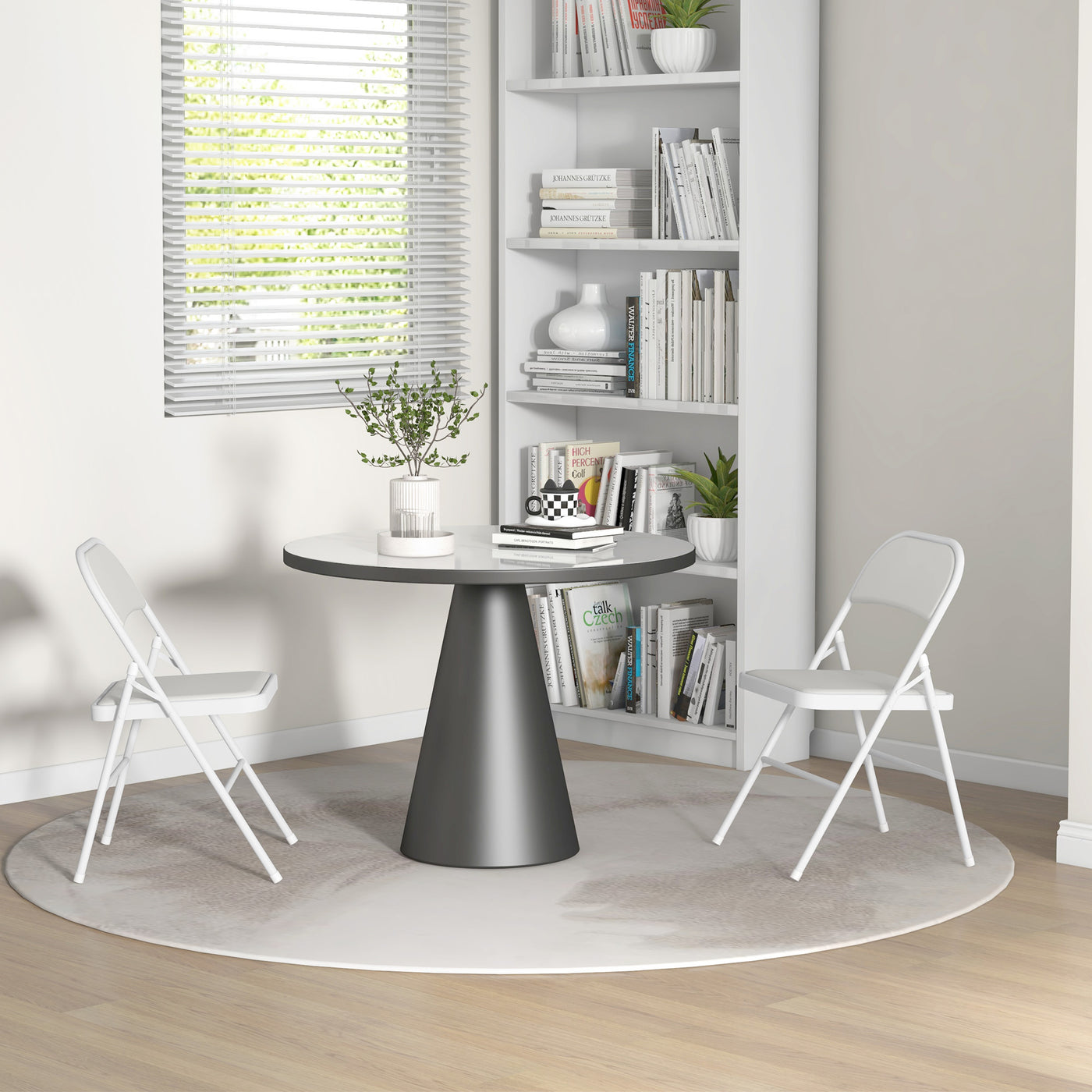 Set of 2 Metal Foldable Chairs, PU Leather Padded Folding Chairs with Cushion Seat and Open Back for Indoor, White