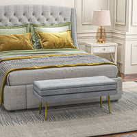 39" Storage Ottoman, Velvet End of Bed Bench with Steel Legs, Foot Stool with Storage for Bedroom, Living Room