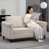 Vintage Loveseat, Upholstered Love Seat Furniture, Fabric 2 Seater Sofa with Rolled Arms, Rubber Wood Legs, Beige