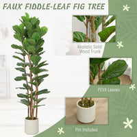 6FT Artificial Fiddle Leaf Fig Tree Set of 2, Fake Potted Tree with Solid Wood Trunks for Indoor Decor, Green